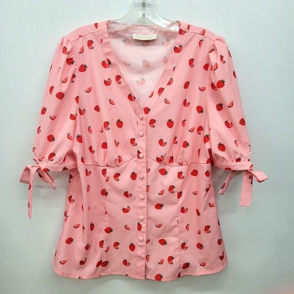 Strawberry Vintage Style Puff Sleeve Blouse Belle Poque V Neck Puff Sleeve - Picture 12 of 12